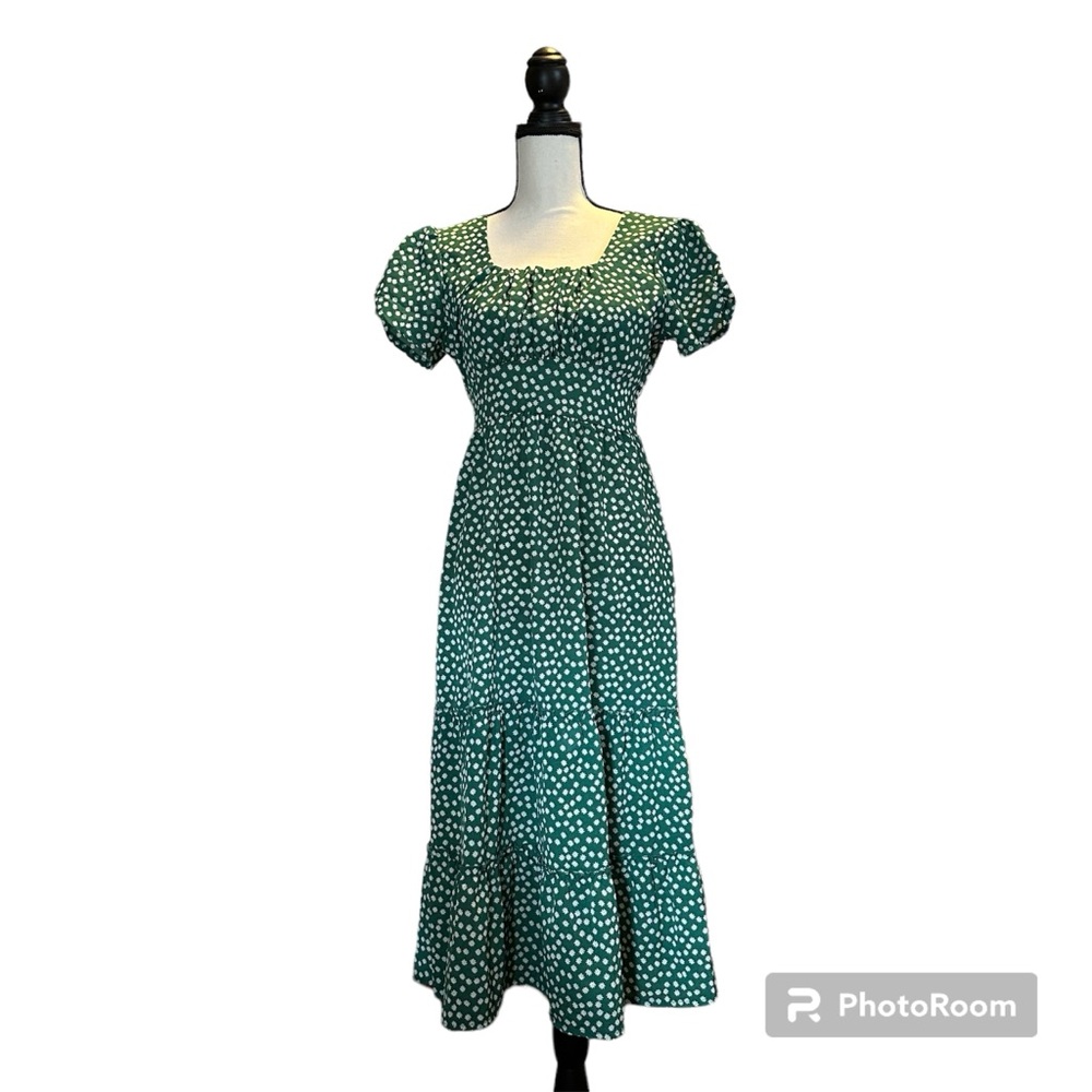 Summer Floral Square Neck Short Sleeve Tiered Ruffle Boho Swing Dress - Size M